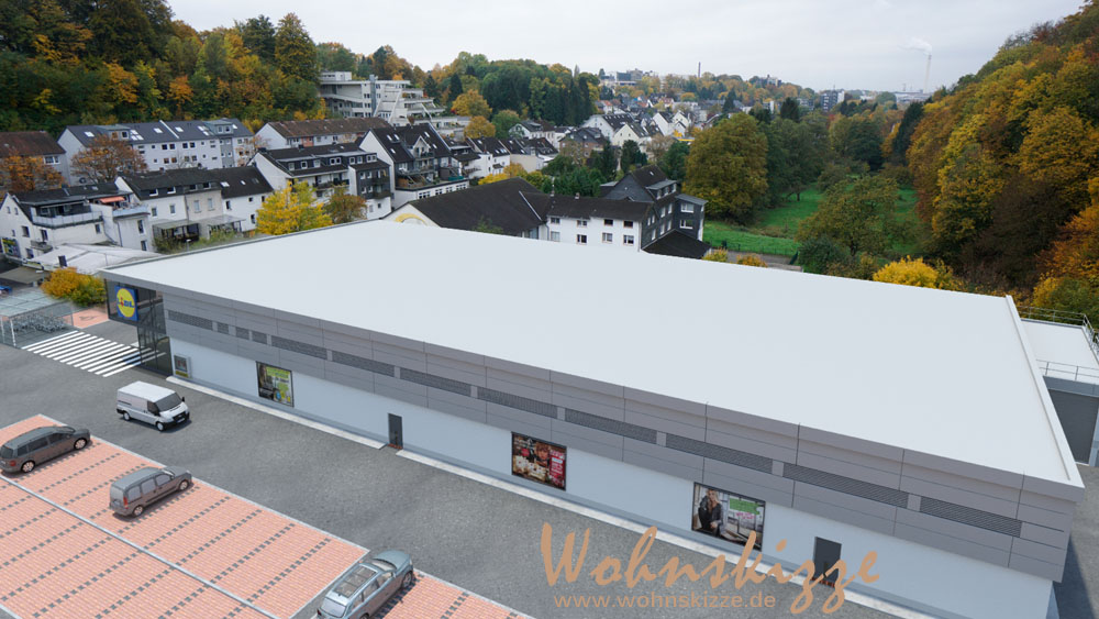 3D Rendering in Foto eingearbeitet Lidl Bergisch Gladbach NRW